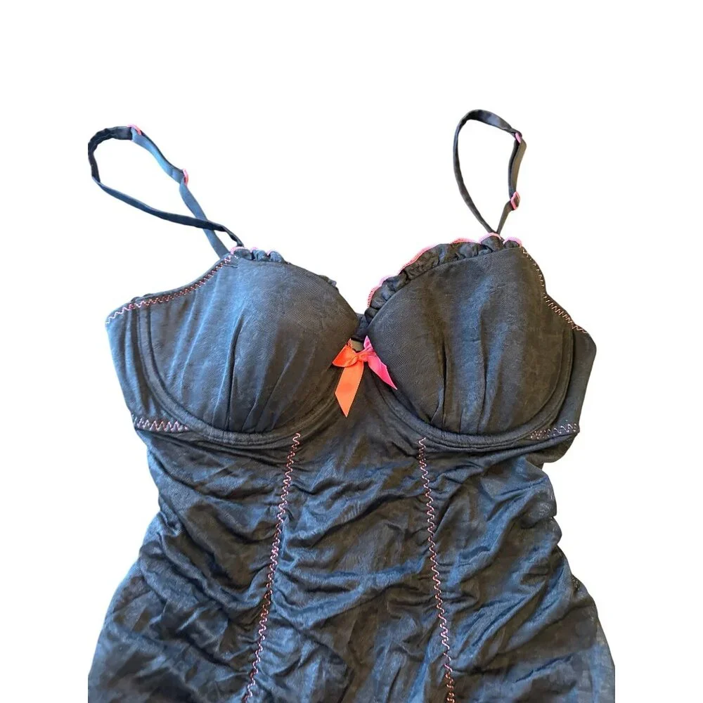 NWT Victorias Secret Black & Pink Lace Chemise‎ Sexy Little Things 36C